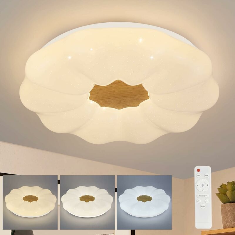 Plafonnier led Moderne Rond, 22W Dimmable avec télécommande Ciel étoilé Design 40CM Lampe de Plafond pour Salon Chambre Salle à manger Enfants Bureau