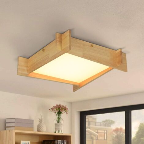 ZMH Plafonnier LED Salon Lampe Bois Verre 3000 K Lumière Blanche Chaude Plafonnier Chambre 41 cm 22 W Carré Couloir Lampe Design Moderne Cuisine Lampe Chambre Enfants Lampe Bureau