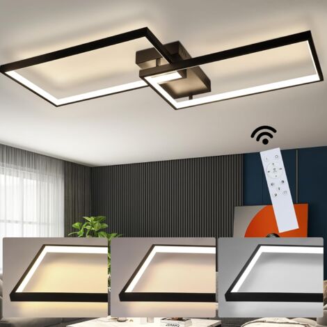ZMH Plafonnier LED Salon Plafonnier - 80CM Lampe de salon Moderne Dimmable avec télécommande Lampe de chambre à coucher Rectangle Design métal pour chambre à coucher Chambre d'enfants Cuisine 48W, Noi