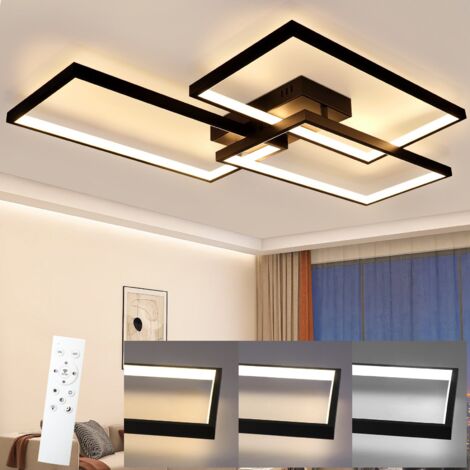 ZMH Plafonnier LED Salon Plafonnier - 80CM Lampe de salon Moderne Dimmable avec télécommande Lampe de chambre à coucher Rectangle Design métal pour chambre à coucher Chambre d'enfants Cuisine 74W, Noi