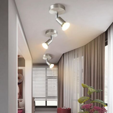 ZMH Plafonnier LED - spot de plafond orientable 1 flamme GU10 lampe de couloir spot industriel orientable 350° spot mural pour cuisine couloir salon,Chrome,3ER
