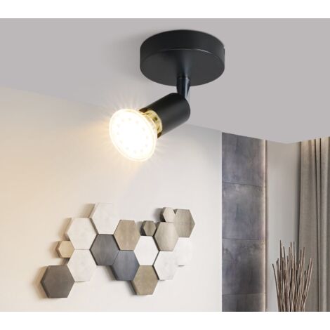 ZMH Plafonnier LED - spot de plafond orientable 1 flamme GU10 lampe de couloir spot industriel orientable 350° spot mural pour cuisine couloir salon,noir