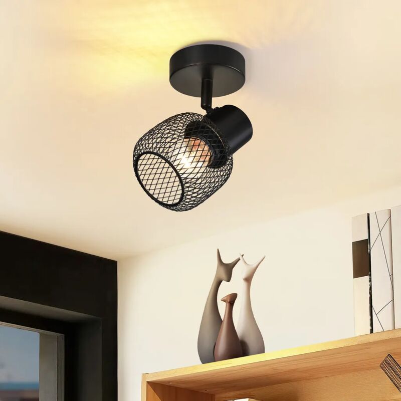 ZMH - Plafonnier noir 1 flamme - Plafonnier métal Lampe de couloir Vintage Orientable 330°Projecteur E27 Intérieur pour cuisine couloir chambre
