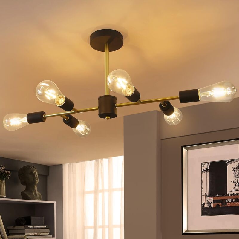Plafonnier noir plafonnier vintage salon lampe E27 industriel 6 ampoules chambre lampe rétro pour salon cuisine couloir bar salle à manger lustre en