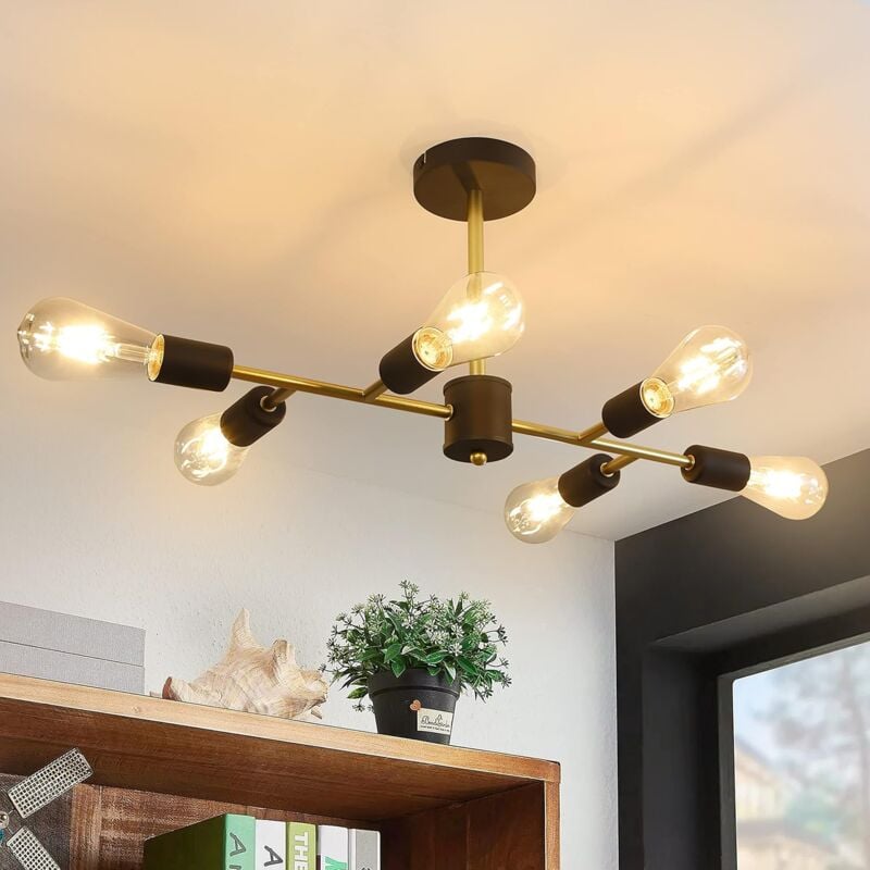 Plafonnier noir 6 ampoules E27 - vintage plafonnier salon lampe industriel chambre lampe rétro pour salon cuisine couloir bar salle à manger lustre