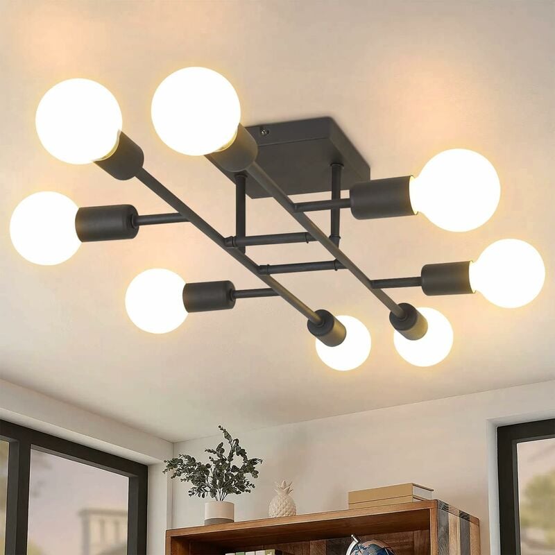 Plafonnier noir plafonnier salon - E27 lampe vintage lustre 8 lumières moderne suspension en métal pour chambre cuisine rétro couloir salle à manger