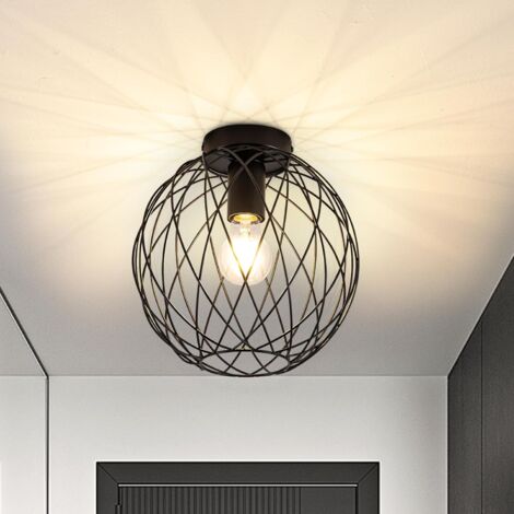 ZMH Plafonnier Plafonnier Industriel Noir - Lampe de Couloir Vintage Rond E27 1 Abat-Jour Flamme Rétro Métal Lampe de Salon Cage Grille Couloirs Cuisine Chambre Diamètre 20 cm