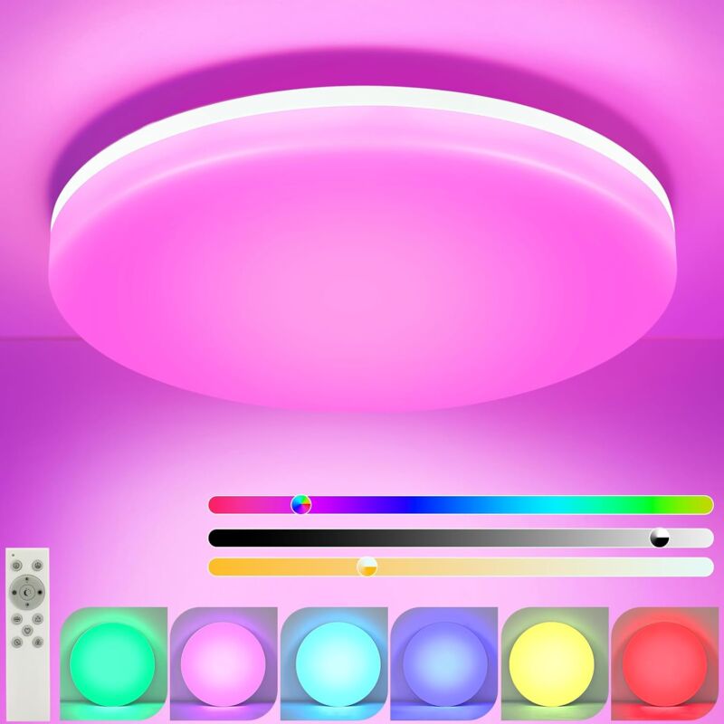ZMH - Plafonnier Plafonnier led Salle de Bain - dimmable avec télécommande Lampe de Salle de Bain Plat Ø22CM 18W Plafonniers Rond rgb Lampe de