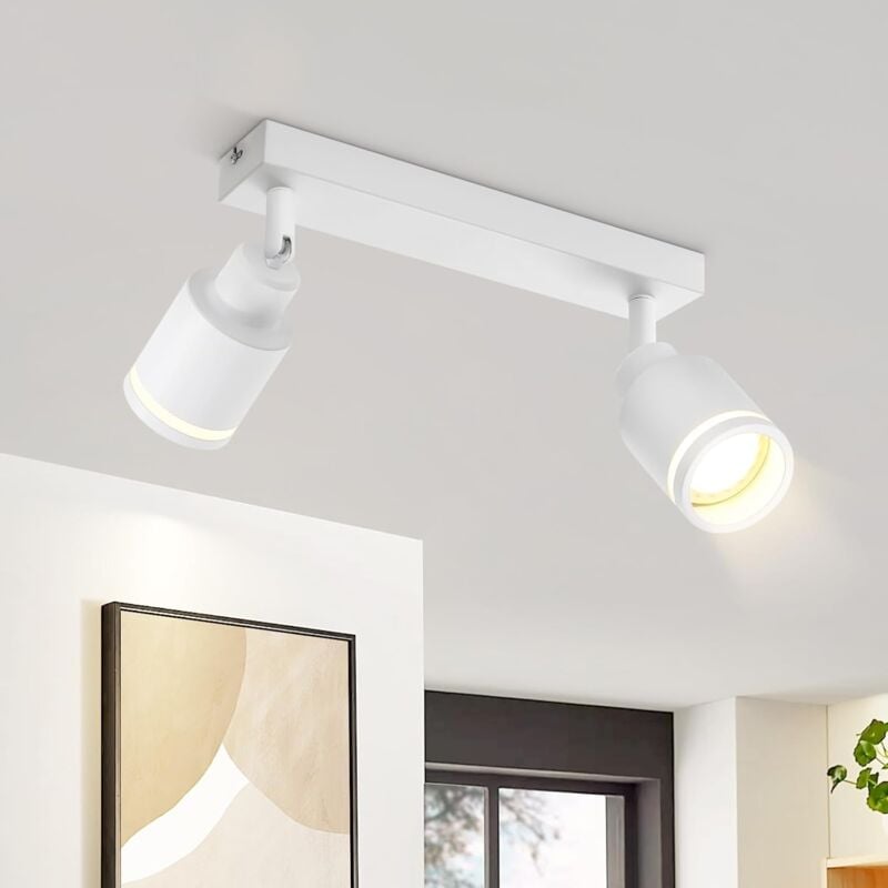 Plafonnier Plafonnier Moderne 2 Ampoules : Spots de Plafond Pivotants GU10 Plafonnier Spot Lampe de Cuisine Lampe de Couloir en Métal en Blanc pour