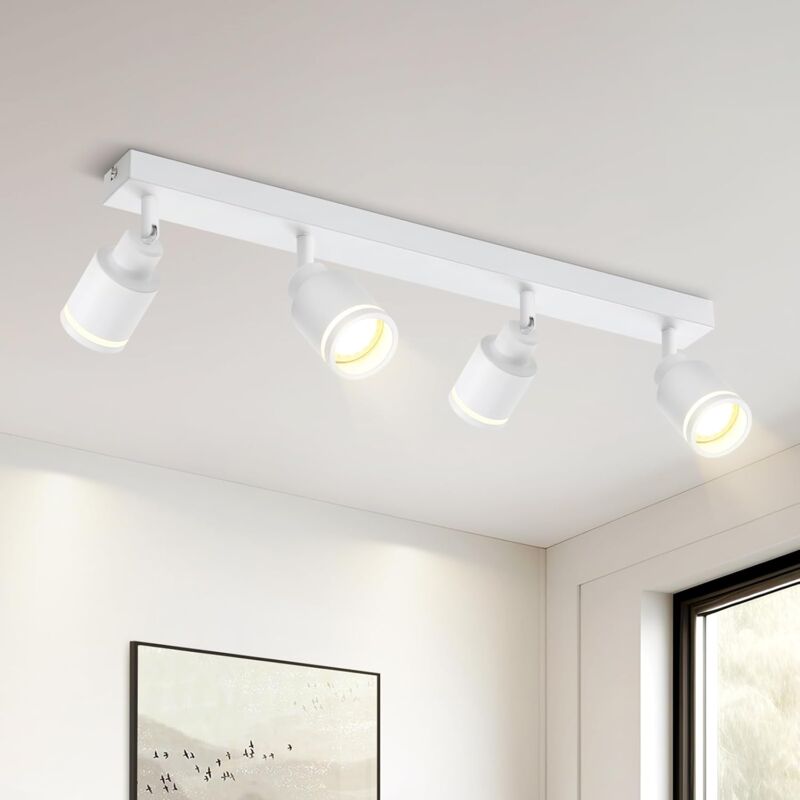 Plafonnier Plafonnier Moderne 4 Ampoules : Spots de Plafond Pivotants GU10 Plafonnier Spot Lampe de Cuisine Lampe de Couloir en Métal en Blanc pour
