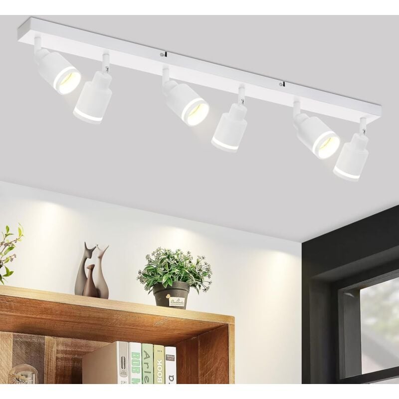 Plafonnier Plafonnier Moderne 6 Ampoules : Spots de Plafond Pivotants GU10 Plafonnier Spot Lampe de Cuisine Lampe de Couloir en Métal en Blanc pour