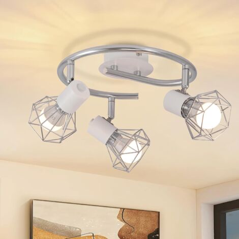 ZMH Plafonnier Rond à 3 Lampes - Luminaire de Plafond Industriel Rétro E14 Blanc en Métal Orientable pour Salon Chambre Bureau Couloir Cuisine (Ampoules Non Incluses)