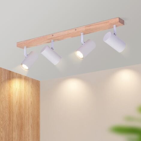 ZMH Plafonnier Spot 4 Ampoules Plafonnier Bois Plafonnier Blanc GU10 Lampe de Couloir Vintage Pivotant 350° Plafonnier Salon pour Couloir Chambre Chambre d'Enfant Cuisine