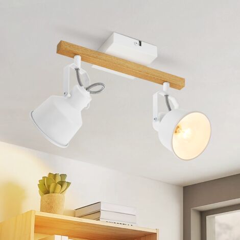 ZMH Plafonnier Spot de Plafond 2 Ampoules Blanc - Vintage Pivotant 350° MAX 25W Douille E14 Industriel Grain de Bois Spot Bar Pour salon Chambre Bureau (sans ampoule)