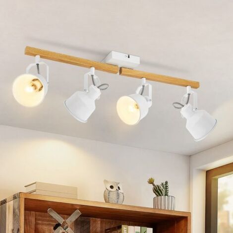 ZMH Plafonnier Spot de Plafond 4 Ampoules Blanc - Vintage Pivotant 350° MAX 25W Douille E14 Industrielle Grain de Bois Spot Bar Pour Salon Chambre Bureau (sans ampoule)