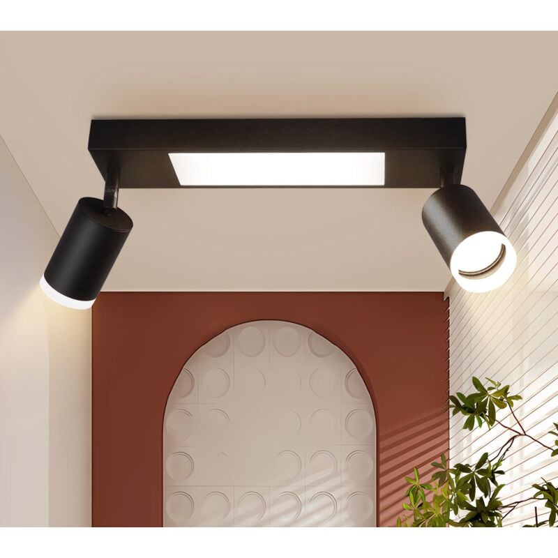 Plafonnier Spot de Plafond led 2 Ampoules - Spot de Plafond GU10 Lampe de Chambre 3000k Lampe de Cuisine Noire 20W Lampe de Couloir Pivotante en