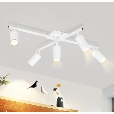 ZMH Plafonnier Spot de Plafond LED Blanc GU10 : Spots Plafonnier 5 Ampoules Spots de Plafond Modernes Salon Lampe de Cuisine Pivotante à 330° Spot Industriel pour Salle à Manger Bureau - sans Ampoule