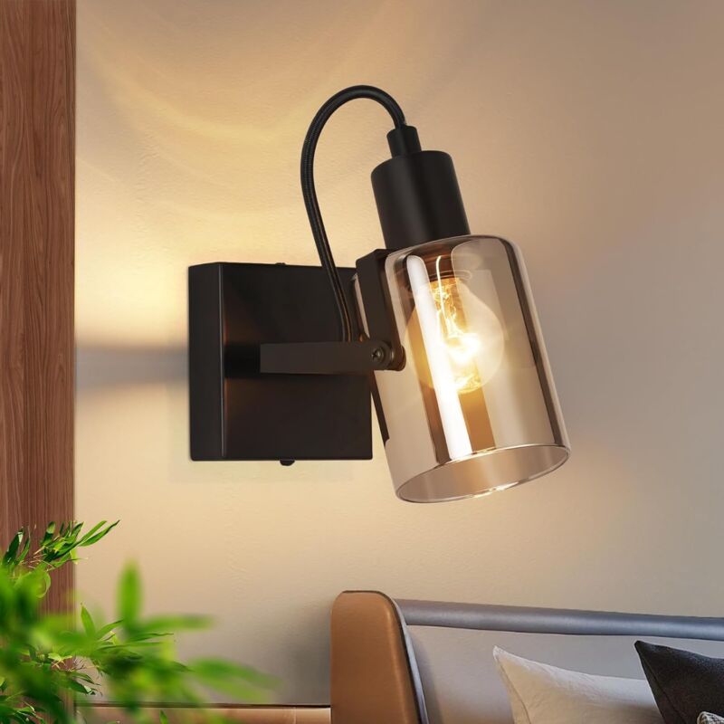 ZMH - Plafonnier Spots E14 Vintage Gris Fumée Verre Cylindre Orientable 350°Spot de plafond pour salon hall chambre cuisine