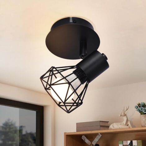 ZMH Plafonnier spots noir style rétro, avec 1 lampe réglable E14 pour cuisine, chambre, salon, bureau, etc. Orientable à 350°. Puissance max. de 40W.