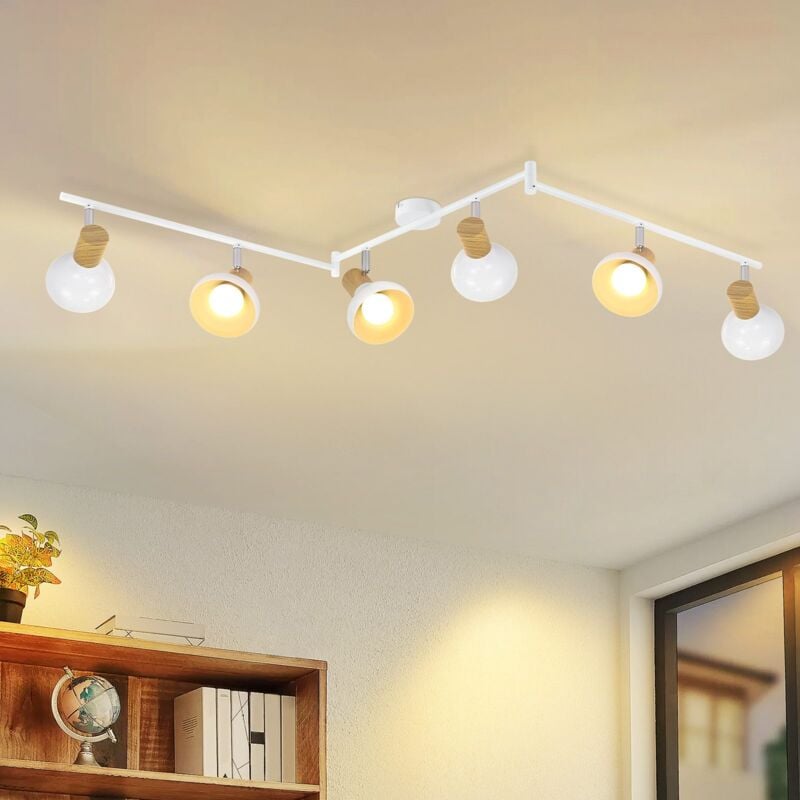 Plafonnier Vintage 6 Spots de Plafond Couloir - Plafonnier d'intérieur Spot à 6 Ampoules avec Industriels Pivotants en Fer Blanc Lampe de Couloir E14