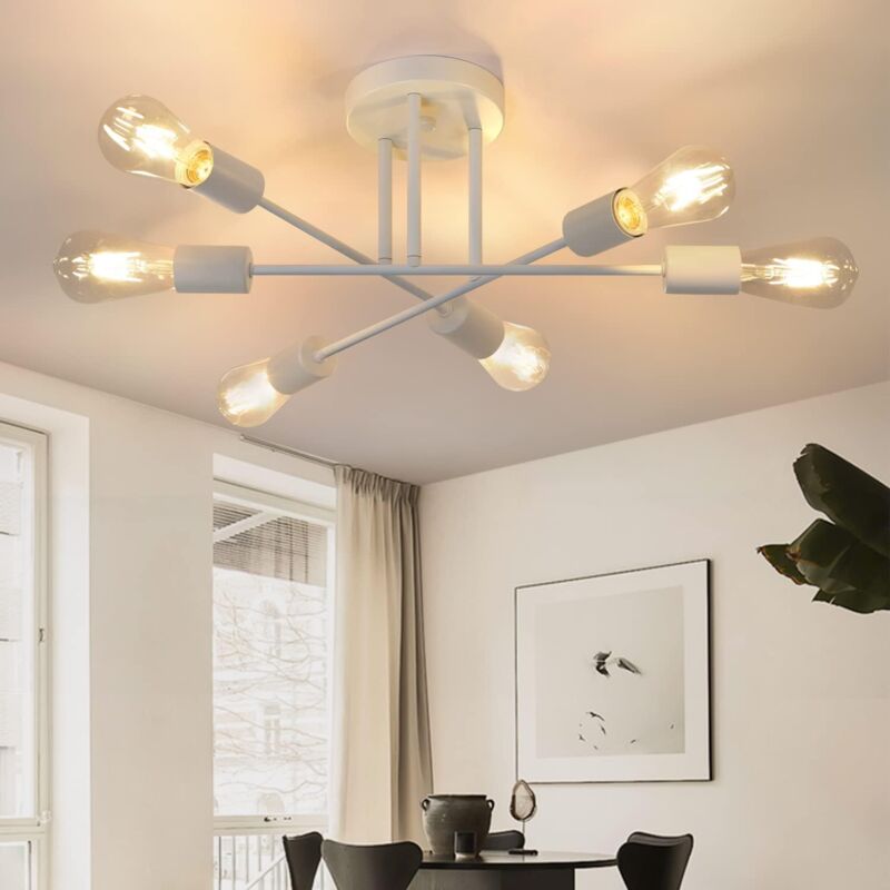 ZMH - Plafonnier vintage E27 pour salon, lampe de chambre rétro à 6 ampoules, lustre blanc pour table à manger. Éclairage de style rustique