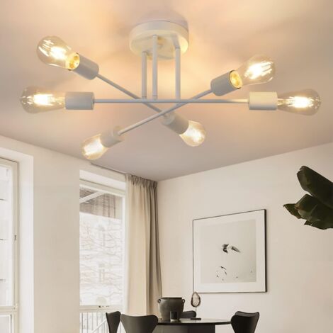ZMH Plafonnier vintage E27 pour salon, lampe de chambre rétro à 6 ampoules, lustre blanc pour table à manger. Éclairage de style rustique industriel (ampoules non incluses)