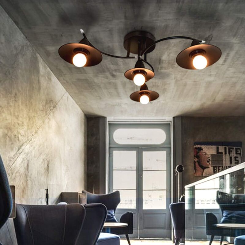 ZMH - Plafonnier vintage E27 - Rétro - Noir - Lampe de salon 4 ampoules - Lampe de couloir industrielle - Lampe d'intérieur pour chambre à coucher