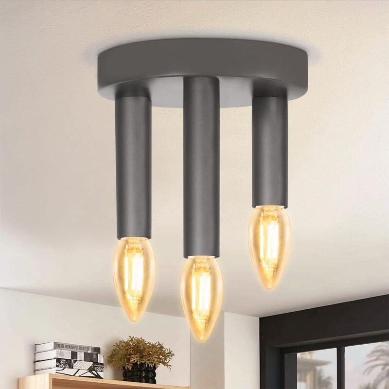 ZMH - Plafonnier vintage gris avec 3 ampoules E14 style industriel en métal pour salon chambre cuisine couloir bar et salle à manger