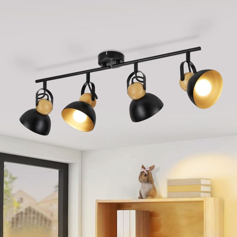 ZMH - Plafonnier Vintage Noir : 4 Ampoules Spot Rétro E27 Lampe de Couloir Orientable à 350° Spots de Plafond en Métal Plafonnier Intérieur
