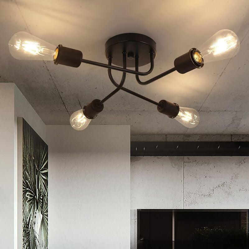 ZMH - Plafonnier Vintage Noir - Rétro 4 flammes Lampe de salon Industrie E27 pour salon chambre salle à manger Style rustique sans ampoules