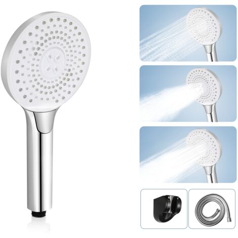 ZMH Pommeau de Douche Nickel Rond - 3 jets , économiseur d'eau Douche à main avec bouton de réglage du débit d'eau augmentant la pression à grande échelle Pomme de Douche avec 1,5 m de tuyau