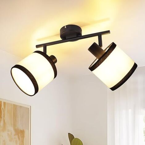 ZMH Projecteur de plafond Noir Lampe de couloir 2 lumières LED Spots E14 Lampe de plafond Tissu Orientable Lampe Vintage Pour Cuisine Chambre Chambre d'enfant Vestiaire Sans Ampoule