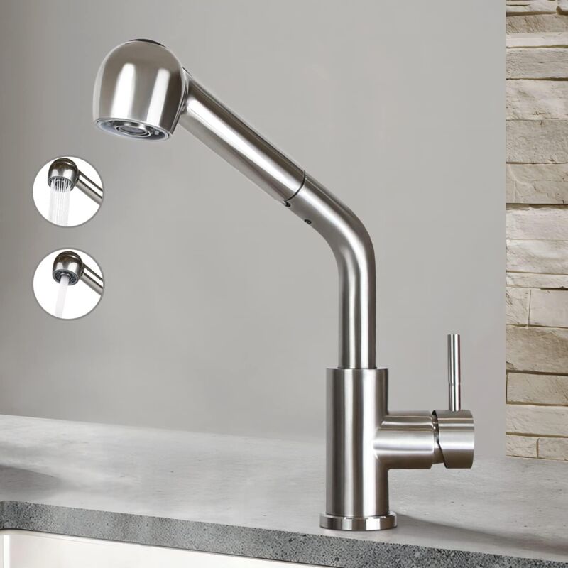 ZMH - Robinet de cuisine extractible avec douchette en acier inoxydable brossé offrant 2 types de jets Rotation à 360° idéal pour évier de cuisine