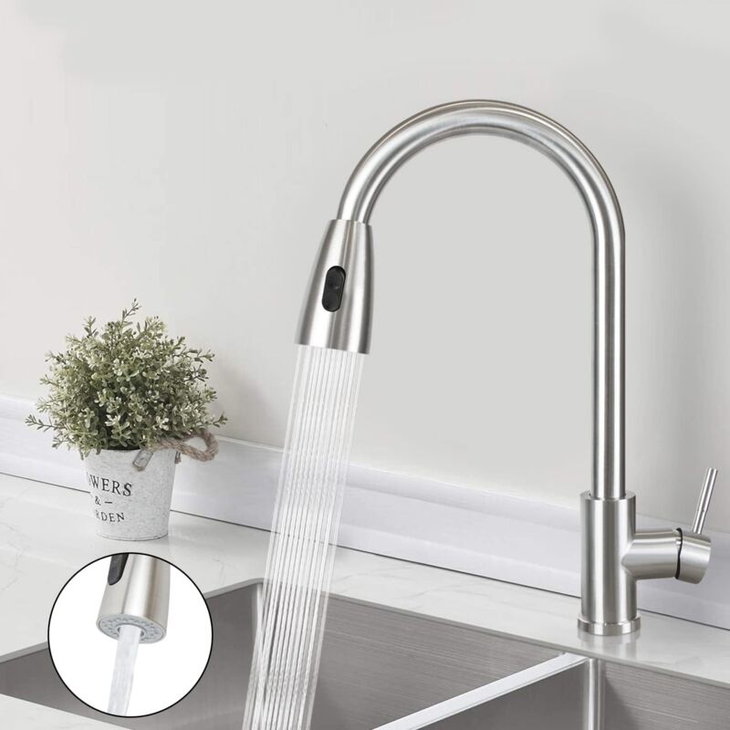 ZMH - Robinet de cuisine Robinet de cuisine haute pression - Robinet avec douchette Robinet d'évier extensible 360° tournant Mitigeur inox Avec 2