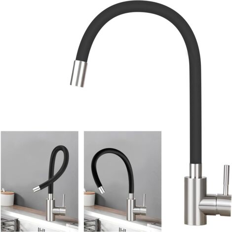 ZMH Robinet de cuisine Robinet de cuisine haute pression Robinet en acier Inox Mitigeur orientable à 360° Robinet d'évier de cuisine Robinet de rinçage flexible Noir