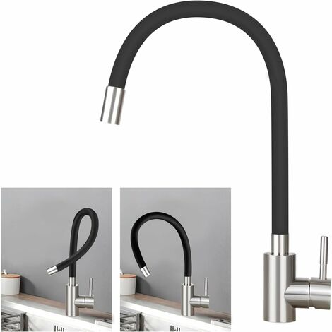 ZMH Robinet de cuisine Robinet de cuisine haute pression Robinet en acier Inox Mitigeur orientable à 360° Robinet d'évier de cuisine Robinet de rinçage flexible Noir