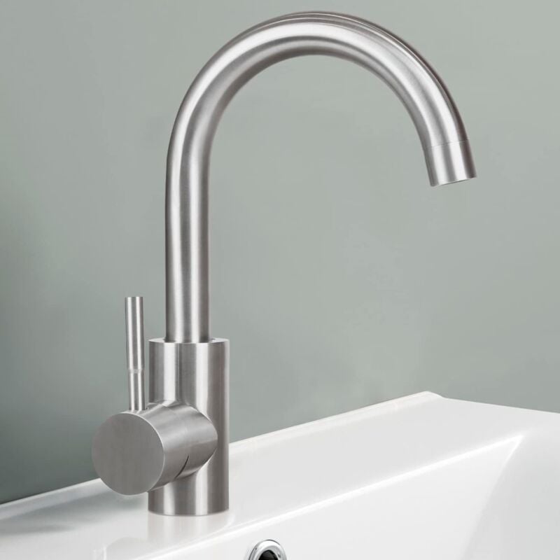 ZMH - Robinet de salle de bains Nickel brossé Robinet de lavabo - Robinet rotatif 360° Robinet d'eau froide haute pression en acier inoxydable