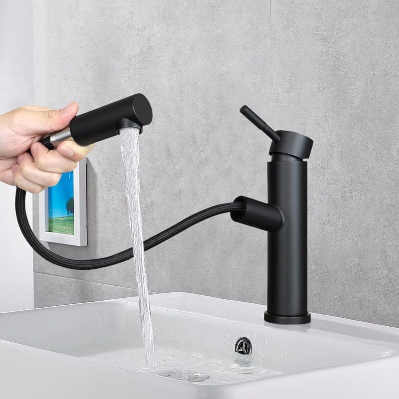 ZMH - Robinet salle de bain lavabo - noir Robinet avec douchette extractible Robinetterie extractible Robinet basse pression Robinet eau froide