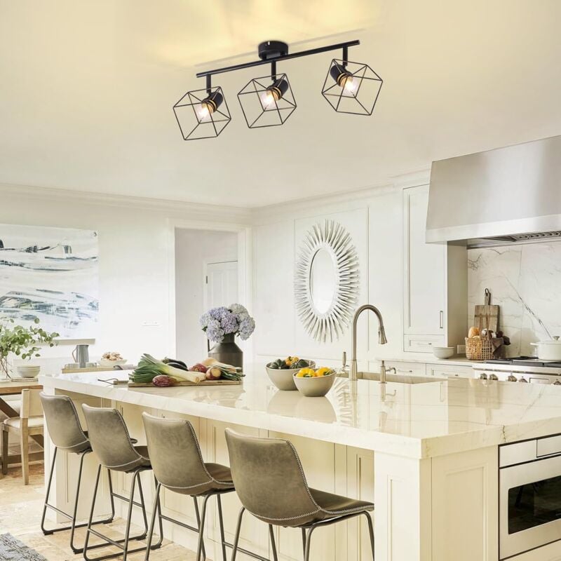 Spot de Plafond 3 Ampoules Plafonnier Noir - Plafonnier Orientable à 350° Spot de Plafond Vintage E14 Lampe de Chambre pour Salon Couloir - Sans