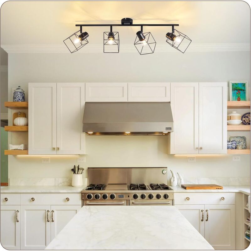 Spot de Plafond 4 Ampoules Plafonnier Noir - Plafonnier Orientable à 350° Spot de Plafond Vintage E14 Lampe de Chambre pour Salon Couloir - Sans