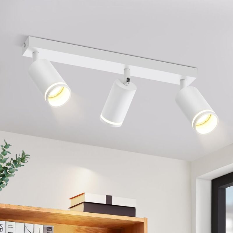 Spot de Plafond Blanc 3 Ampoules Lampe de Couloir Plafonnier Moderne Spot GU10 Spots Pivotant Plafonnier Intérieur en Métal Spots de Plafond pour