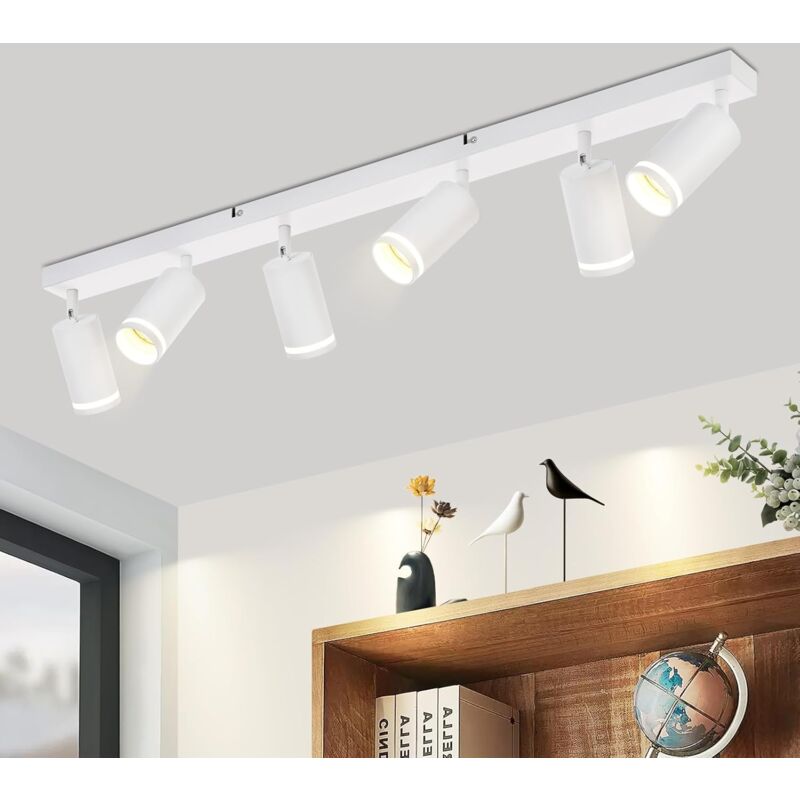 Spot de Plafond Blanc 6 Ampoules Salon Plafonnier Moderne Spot GU10 Spots Pivotant Plafonnier Intérieur en Métal Spots de Plafond pour Couloir