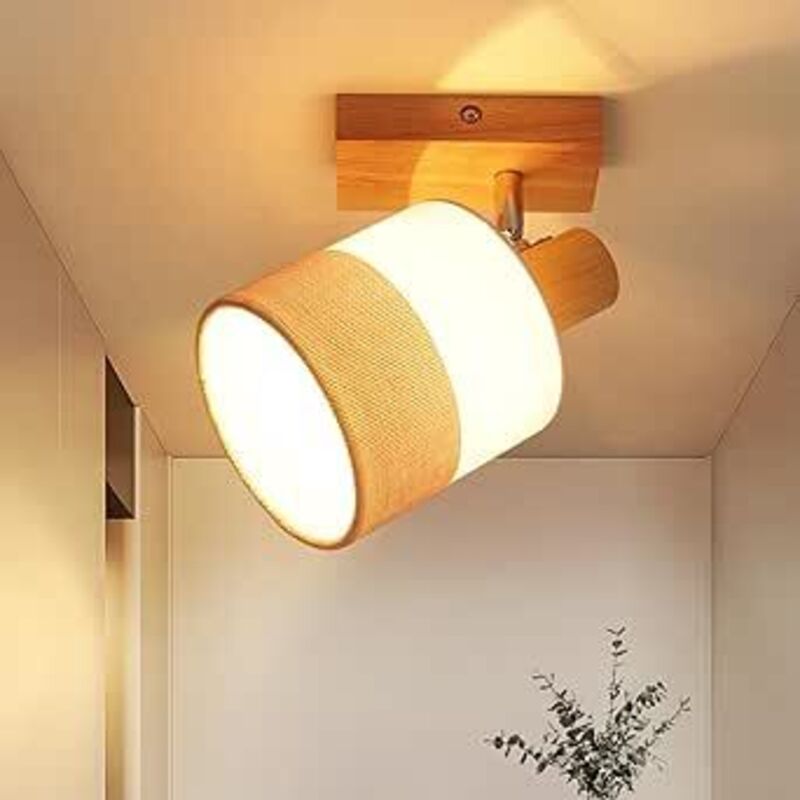 Spot de Plafond led 1 Flamme Lampe de Couloir Bois Culot E14 Vintage Orientable 350° Rétro Projecteur Spot Mural Pour Chambre à Coucher Cuisine Sans
