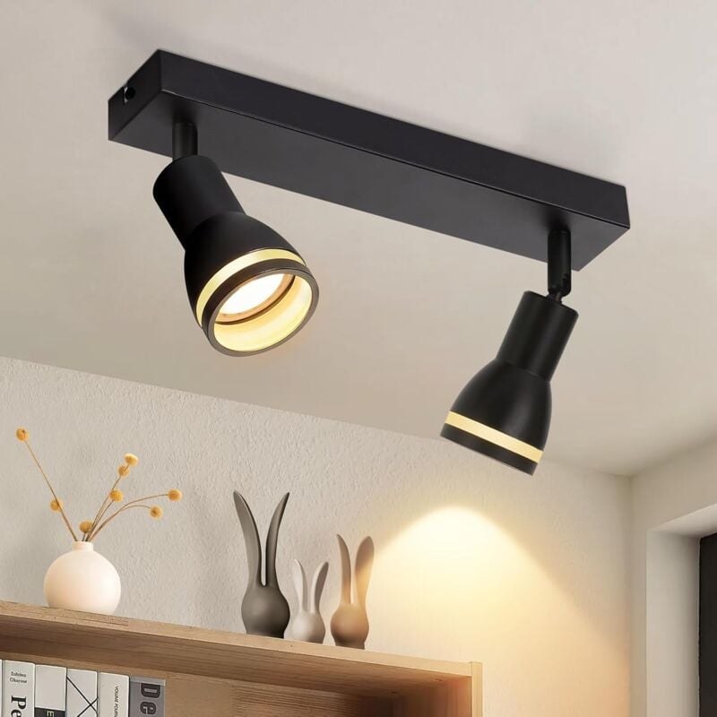 Spot de Plafond led 2 Ampoules Noir Salon Plafonnier Spot Orientable GU10 Spot Plafonnier Moderne Plafonnier Spot pour Cuisine, Chambre, Couloir,