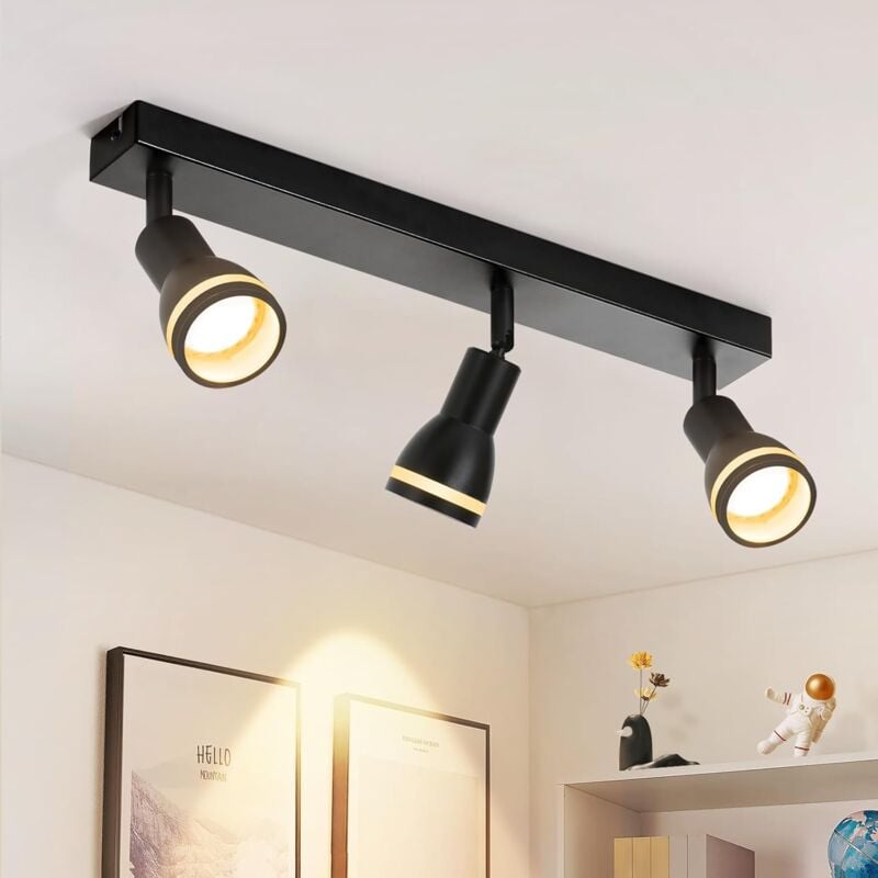 Spot de Plafond led 3 Ampoules Noir Salon Plafonnier Spot Orientable GU10 Spot Plafonnier Moderne Plafonnier Spot pour Cuisine, Chambre, Couloir,