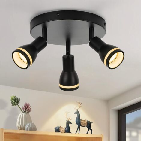 ZMH Spot de Plafond LED 3 Ampoules Noir Salon Plafonnier Spot Orientable GU10 Spot Plafonnier Moderne Plafonnier Spot pour Cuisine, Chambre, Couloir, sans Ampoule