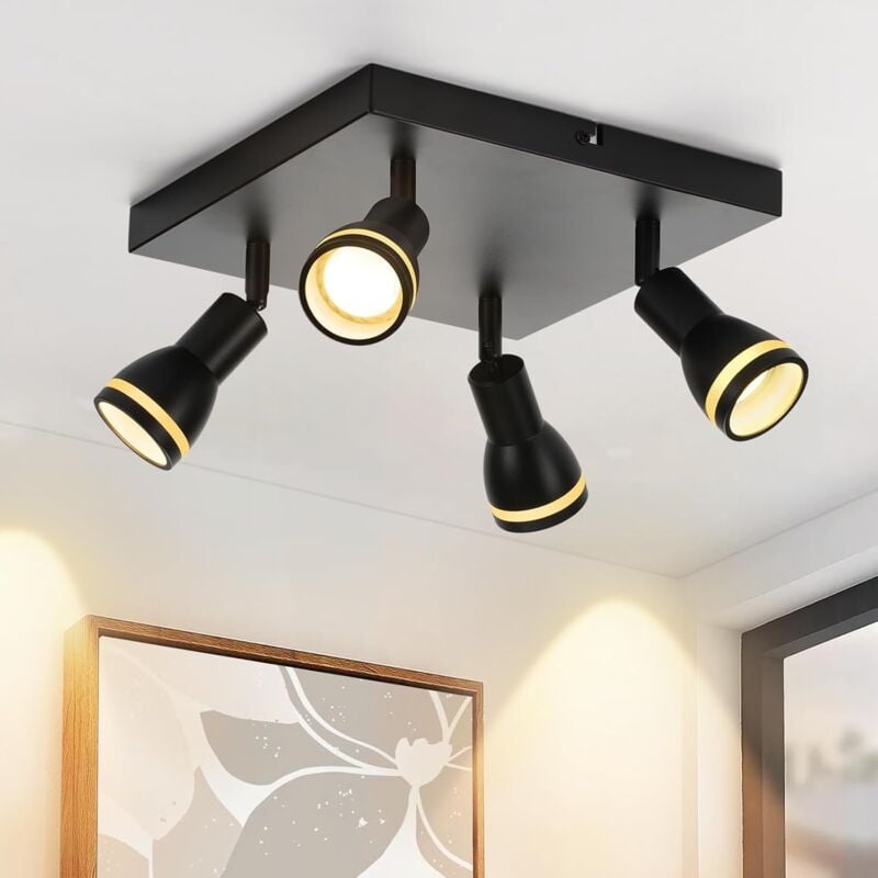 Spot de plafond led 4 ampoules noir salon plafonnier spot orientable GU10 spot plafonnier moderne plafonnier pour cuisine, chambre, couloir, sans