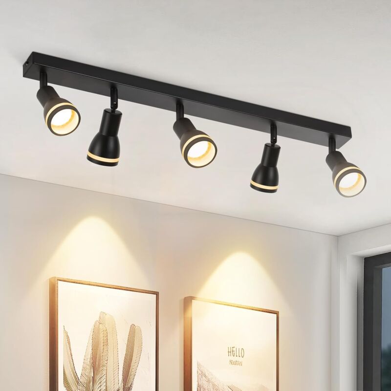 Spot de Plafond led 5 Ampoules Noir Salon Plafonnier Spot Orientable GU10 Spot Plafonnier Moderne Plafonnier Spot pour Cuisine, Chambre, Couloir,