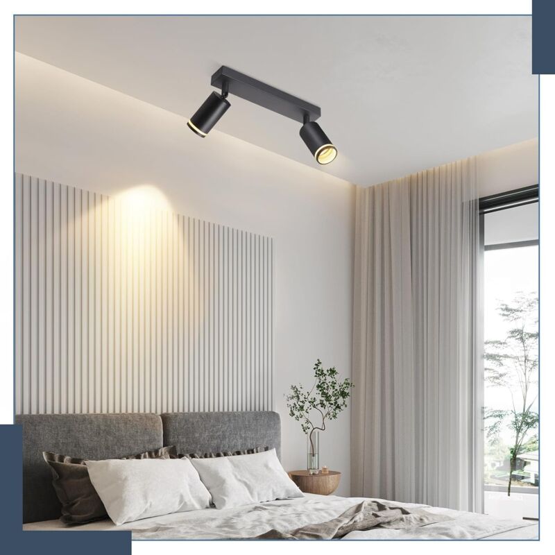 ZMH Spot de Plafond Noir 2 Ampoules Lampe de Couloir Plafonnier Moderne Spot GU10 Spots Pivotant Plafonnier Intérieur en Métal Spots de Plafond pour