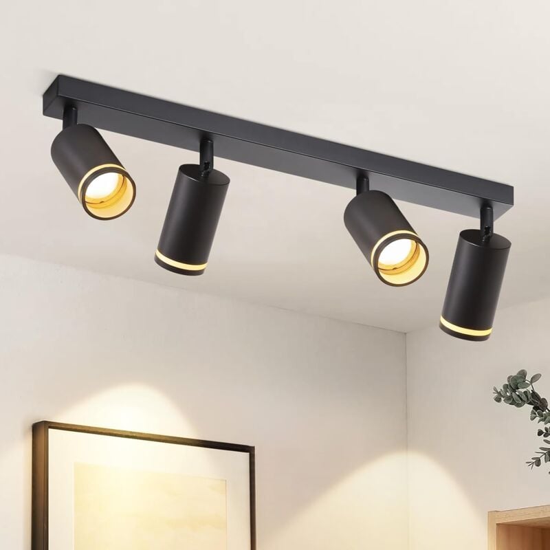 Spot de Plafond Noir 4 Ampoules Cuisine Plafonnier Moderne Spot GU10 Spots Pivotant Plafonnier Intérieur en Métal Spots de Plafond pour Couloir Salon